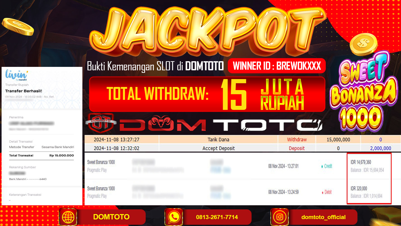 JACKPOT SLOT SWEET BONANZA 1000 08 NOVEMBER 2024